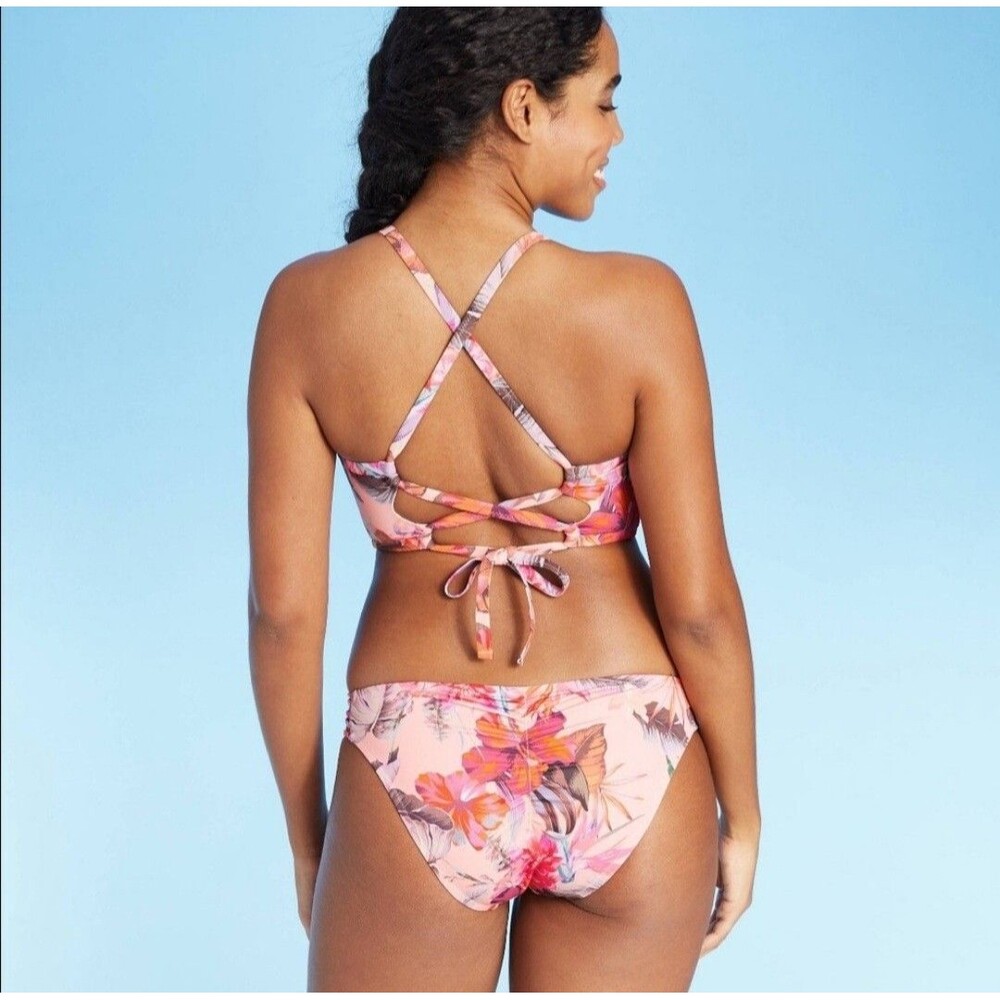Shade & Shore Women's 34B Swim Top Floral Underwire Plunge Longline